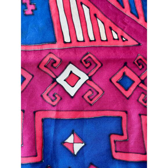 Vintage Silk Scarf Hand Painted Abstract Horse Blue Red 16" Geometric - Picture 8 of 8